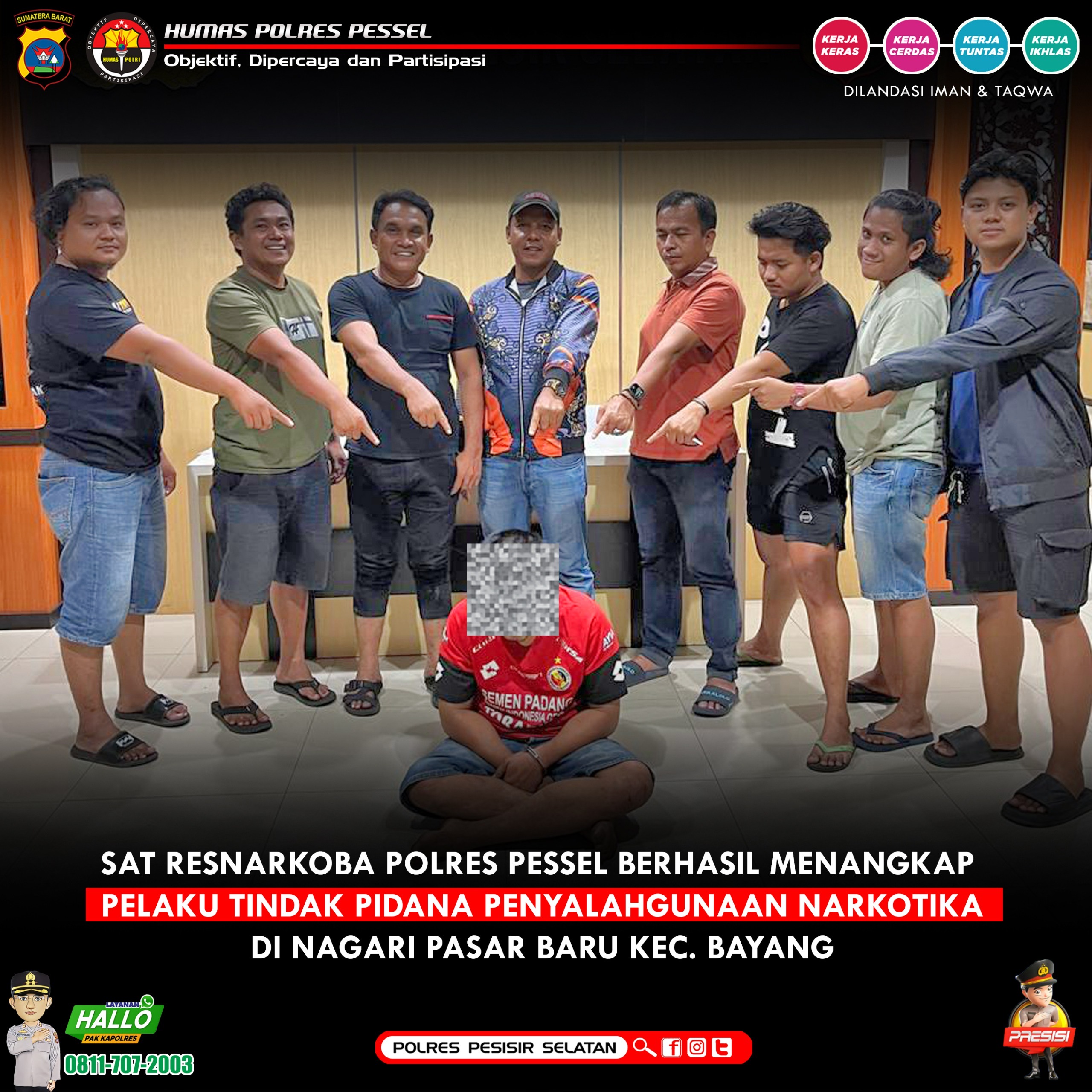 Kembali Sat Resnarkoba Polres Pessel Bekuk Residivis Pelaku Kejahatan Narkotika dan Amankan Sejumlah Barang Bukti 