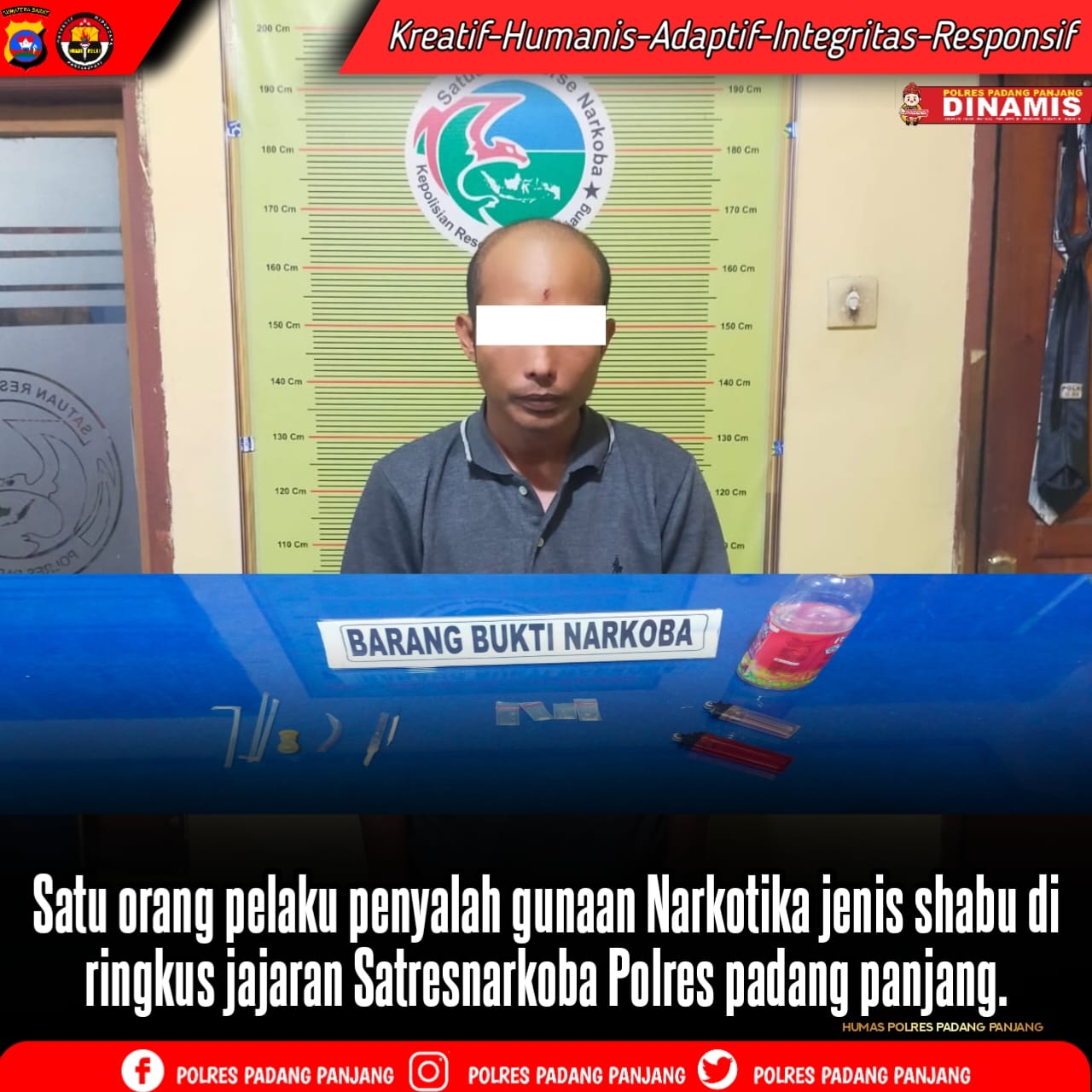 Satu orang pelaku penyalahgunaan Narkotika jenis shabu di ringkus jajaran Satresnarkoba Polres padang panjang